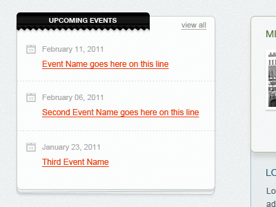Upcoming events block black block blue events icon link orange web web design website