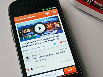 Post Details - Video (Android) actionbar android button comment icon like mobile nexus ui ux video
