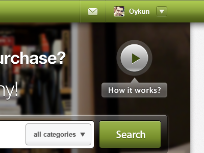 Watch how it works! avatar button buy dropdown green icon input message price search shop web web ui website