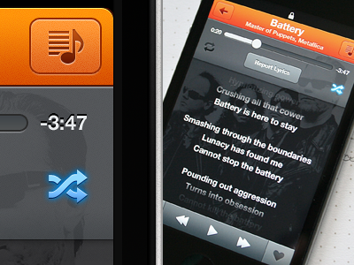 Lyrics button clean icon ios iphone lyrics metallica mobile music orange player tab bar