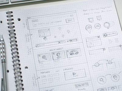 Early sketches for a website dot grid book pen pencil pentel prototype sketch web wireframe