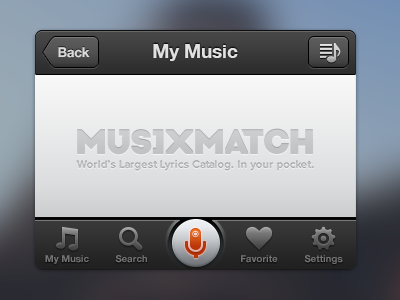 New musiXmatch app app ios iphone mobile musixmatch mxm navigation bar retina tab bar ui ux
