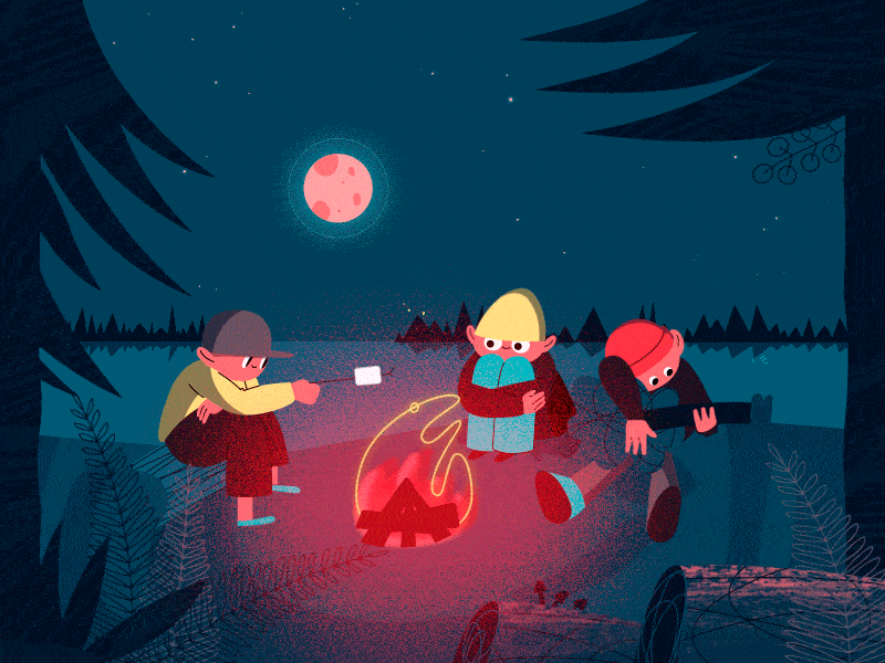 Camping with Friends after effects animation campfire flat free course gif loop motion design motiondesignschool motiongraphics texture