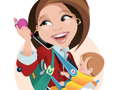 Working Mother baby character illustration makeup mother vector
