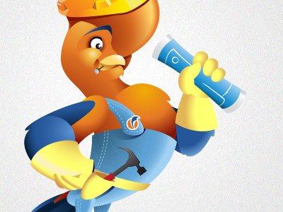 Building new services bird character contractor gloves hammer hosting jeans jumpsuit mascot