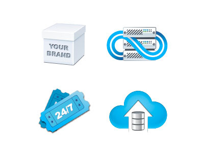 Icons for Web Hosting 247 blue box cloud database hosting mint reseller server support tickets unlimited