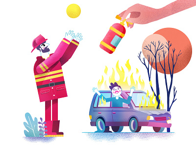 Fireman day accident fire fireman help illustration vector