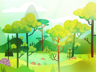 In the woods illustration mountains nature peaceful trees vector woods