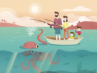 Family day character design danger family illustration nature octopus sea vector