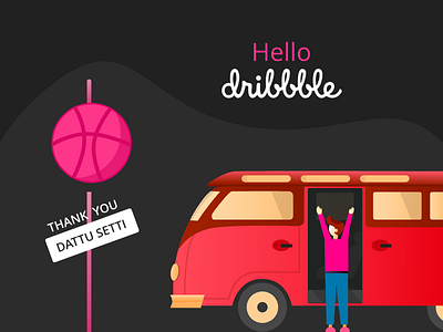 Hello Dribbble bus bus stop dribbble hello hello dribbble illustration thank you