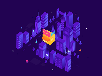 Night City buildings citations city isometric isometric city leadgenearation purple ratings reviews shop store