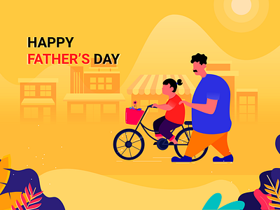 Fathers Day branding cycle design fathers day fathersday girl graphic design illustrations scenery shot sunny day vector