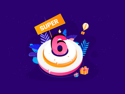 Anniversary 6 6th 6th anniversary anniversary birthdat cake gifts graphic design illustrations shot six sixth super super 6 super six vector