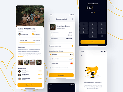 #Exploration | Sharerity - Donation section app charity charitywater design detail donation empty state illustration ios method minimal payment share uidesign uiux yellow