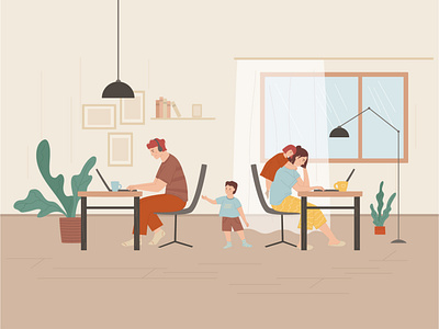 Freelancing with children character flat design freelancer illustration vector