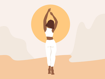 Woman dancing at sunset abstract character flat design illustration landscape people summer vector