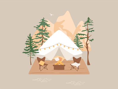 Glamping in nature forest glamping illustration landscape nature summer vacation vector