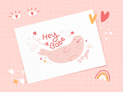 Cute seal in love animal cool cute funny gift card heart illustration love seal valentine vday