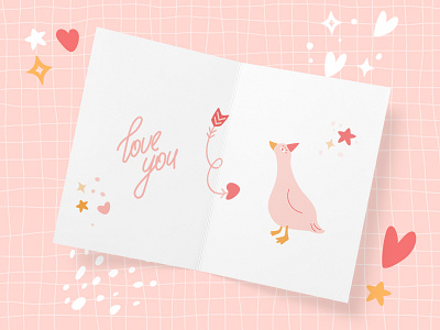 Goose with heart in eye animal art card character cool cute funny goose illustration love loving quirky valentine vector