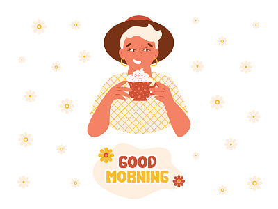 Good morning print with stylish female in retro style