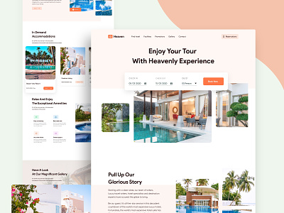 Heaven Travels landing page design adventure backpacker character design explore holiday homepage illustration journey landscape layout people pond scenery travel traveling typography vacation website