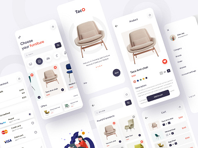 Furniture e-commerce Mobile Application design accessories animation applications chair clean clean ui consultancy corporate customer customize product e commerce app financial furniture furniture app furniture design git mobile prototype sofa uiux