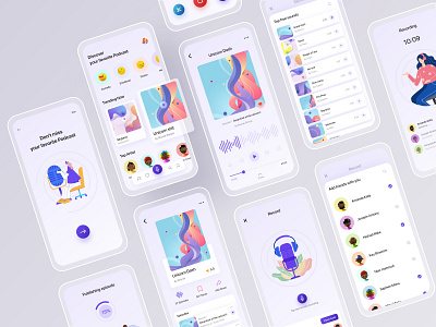 Podcast App Mobile Application Design abstract app app design application clean color illustrations isometry mobile application music music app pattern player podcast podcasting portfolio song streaming ui ux