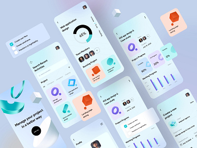 Project Management Mobile Application Design. appdesign card clean dark dashboard desktop dotpixel agency gradient management project project management saas app task team tool ui web webapplication website work