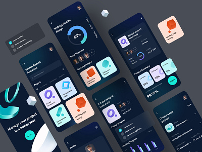 Project Management Mobile Application Design appdesign card clean dailyui dark dashboard desktop dotpixel agency gradient management project project management saas app task team tool web webapplication website work