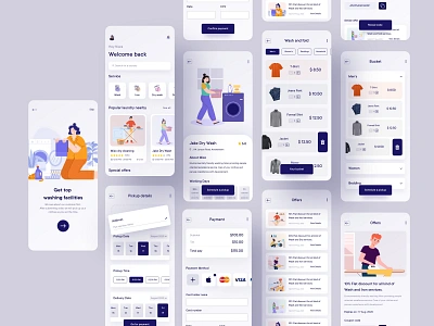 Laundromat Mobile Application Design accessories app design application branding cleaining clothes clothing consultancy financial illustration ironing laundromat laundry laundry app mobile washing