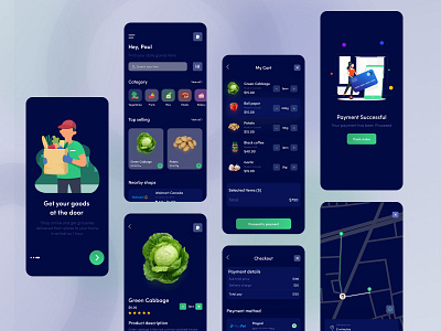 Groceries Mobile Mobile Application Design (Dark Version) 2021 trend app design app lover app ui app uiux dotpixel=agency food delivery service food design grocery app grocery store ios app design minimal mobile mobile app mobile design online shop user experience ux web store