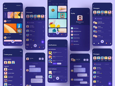 Social Media Network Mobile Application Design (Dark Version) accessible app design branding business consultancy corporate culinary illustration instagram post interactions interface kits mobile design social social media design socialmedia template uidesign