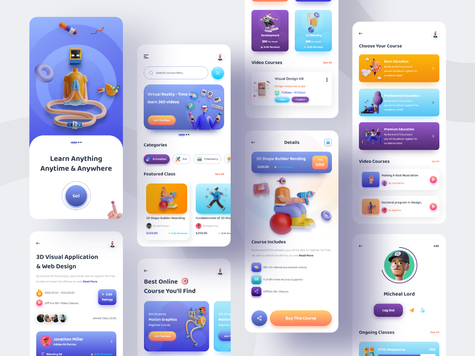 Online Course Mobile App Design (Light Version) by Dotpixel Agency on ...