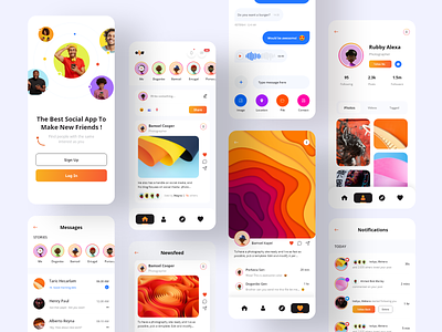 Social Media Mobile App (Light Version) activity animations chat clean colodful dotpixelagency feed management minimals mobile mobile app motion graphics notifications post product design social app social conversion social media stories ux designer