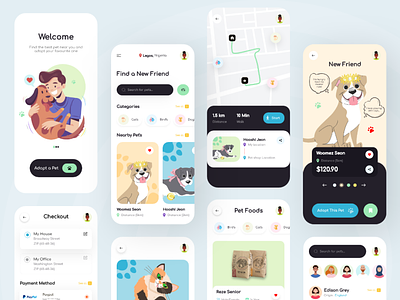 Pet Adopt Shop Application Design (Light Version) agency animal animal care app care cat design dog interface mobile app per care pet store pet ui pet web petshop ui designer ux veterinary visual website