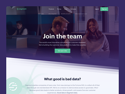 💼 Segment — Careers benefits cards careers clean design green jobs jobsite landingpage lp perks popup purple segment team ui ux webdesign website work