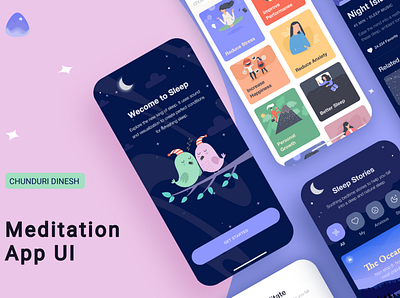 Meditation Mobile Application app branding design illustration minimal ui ux