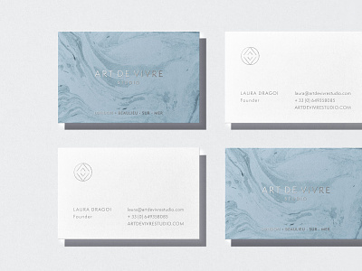 Art De Vivre Business Cards av logo business cards debossing interior design letterpress liquid luxury minimal cards monogram ocean pattern print design silver foil water texture wave