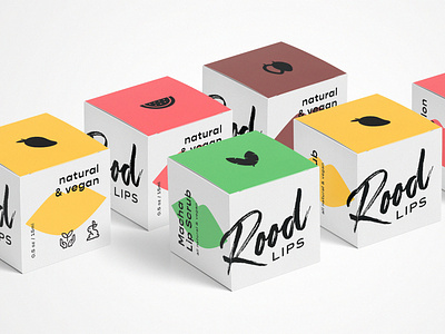 Rood Lips Box Design box brush lettering colorful dieline fruits lipcare natural organic packaging design recyclable skincare sustainable vegan