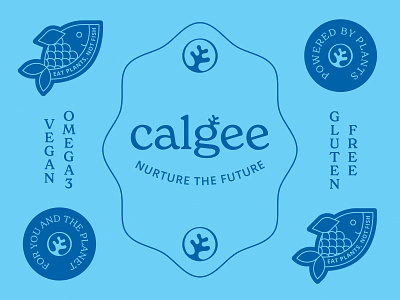 Calgee Logo & Stickers algae badge design branding ethical fish food and drink healthy icon illustration logo logotype logotypes marine mark omega stickers supplements sustainable vegan vitamins