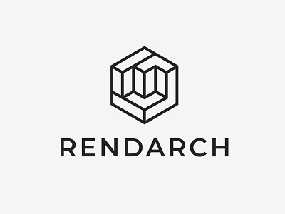 Rendarch 3d architecture brand identity branding furniture geometric hexagon home decor interior design logo modernism rendering visualizations