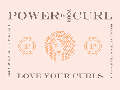 Power In Your Curl art deco brand identity coach educator feminine hair care logo mark natural hair p monogram serif trainer type