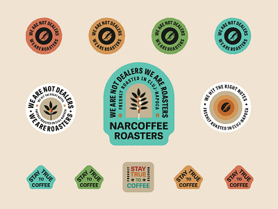 Narcoffee Stickers badge badge logo bag barista beans coffee coffee tree drink food food and drink icons label design natural packaging packaging design roasters sticker stickers typedesign