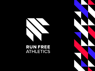 Run Free Athletics apparel arrow athletics brand branding clothing design diagonal icon letter f letter r letterform logo red rf running sports typography vector