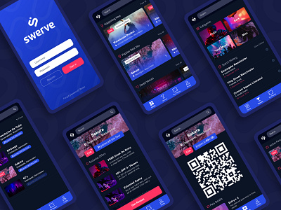 Swerve App Screens app design application bar blue fast track mobile nightclub screens social network ticket app ticketing ui ui design uiux user experience user interface ux