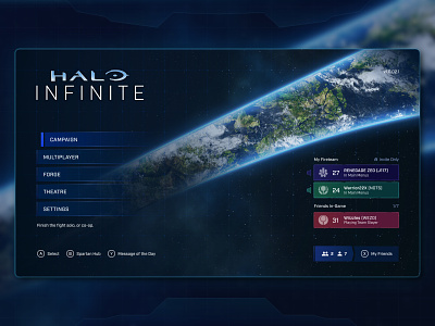 Halo Infinite UI Concept blue dark dashboard gaming gradients infinite main menu master chief menu scifi series x typography ui user experience ux video games xbox