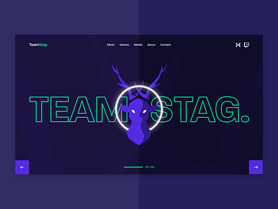 Esports Team Landing Page animal antlers carousel deer esports esports logo gaming green homepage landing page mixer neon playstation purple sports stag twitch videogames website xbox