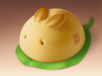 little bunny chinese dessert food icon illustration leaf pastry