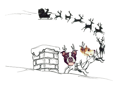And then, in a twinkling, I heard on the roof... christmas dogs illustration rooftop sleigh toronto