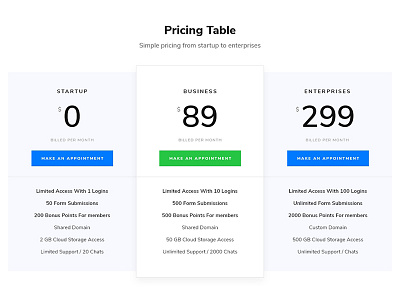 Pricing Table pricing pricing table table
